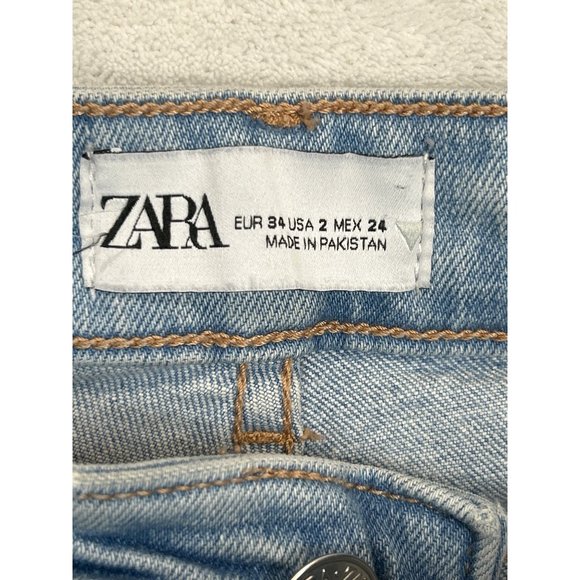 Zara Jeans Womens 2 Blue Denim Straight Leg Raw Hem Light Wash - Picture 4 of 8